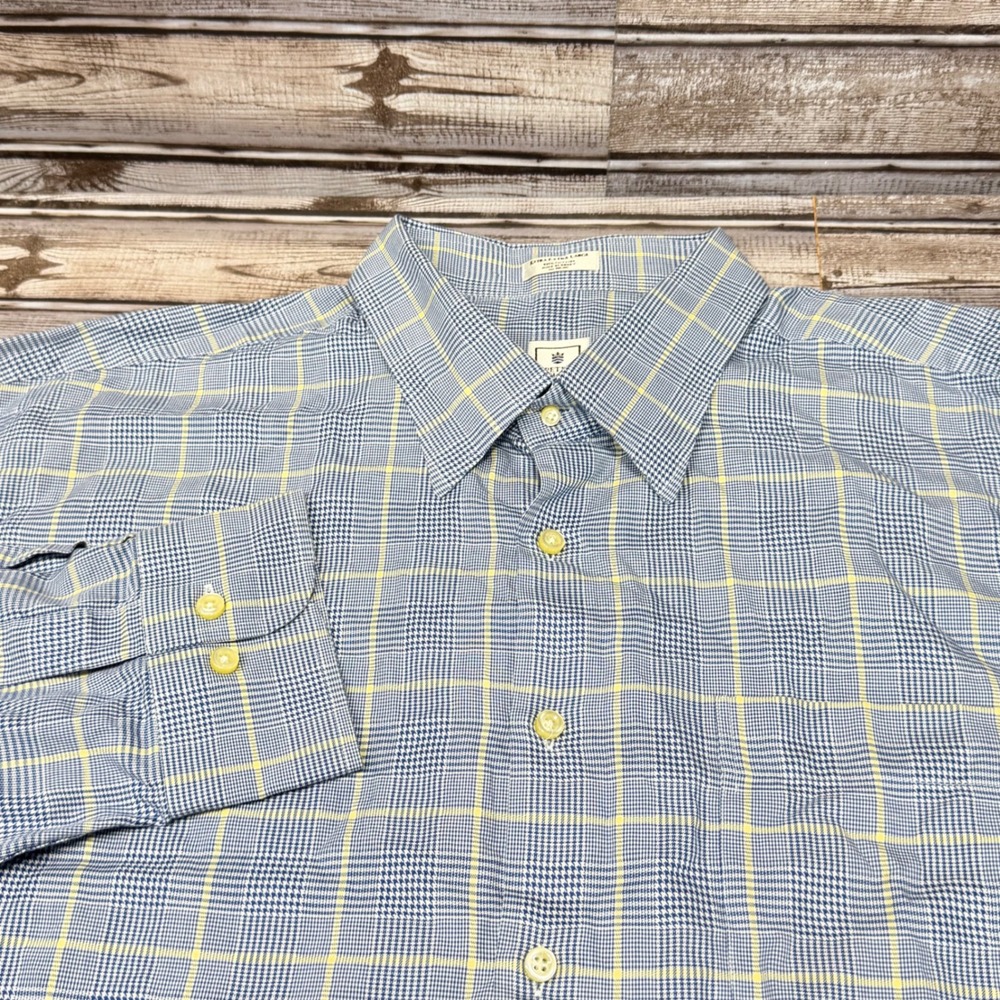 Peter Millar Button Down Shirt Mens XXL Blue Plaid Cotton Long Sleeve